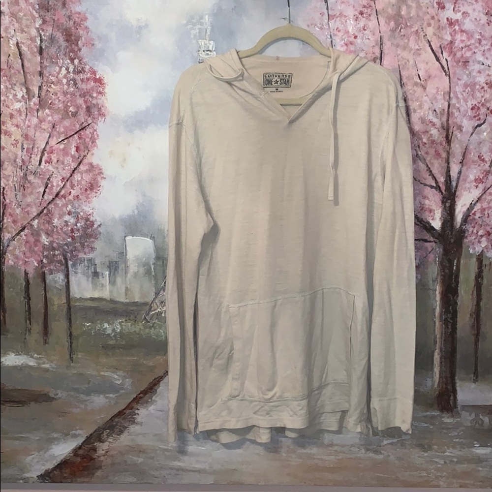 Converses Cream Light weight hoodie w pouch pocket sz M EUC